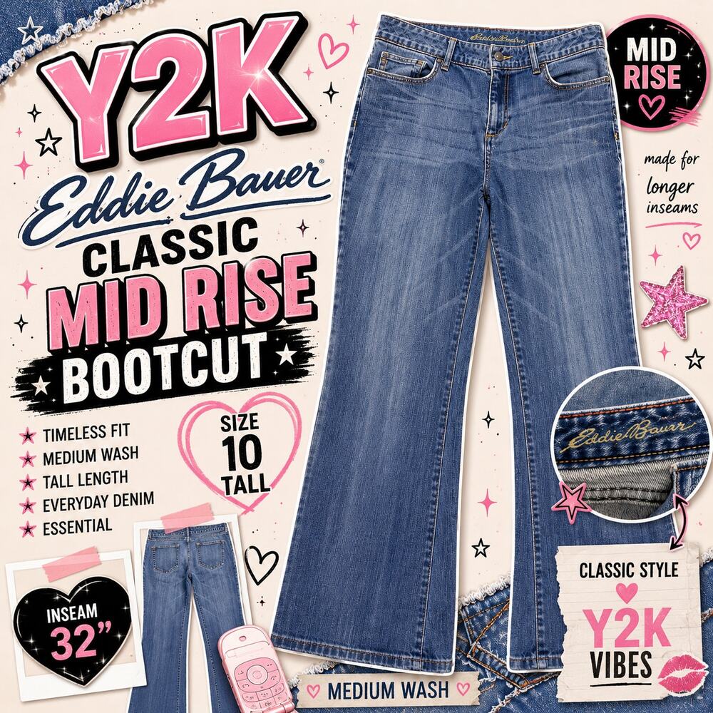 Eddie Bauer Classic Bootcut Jeans Women's 10 Tall Medium Wash Denim 32x32